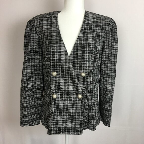 Vintage Good Times Black Plaid Pearl Button Blouse - Picture 1 of 8